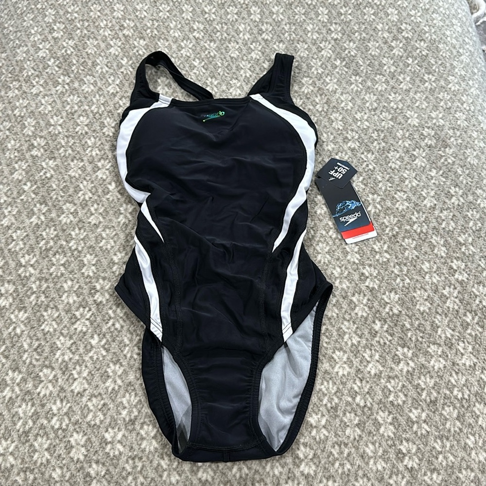 Women's Speedo 7723950 Active Quantum Fusion Splice One Piece Swimsuit (Black 6)